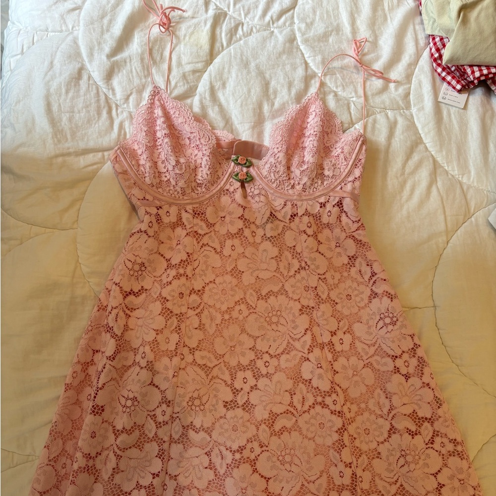 For Love and Lemons Creamsicle Pink Lace Mini Dress